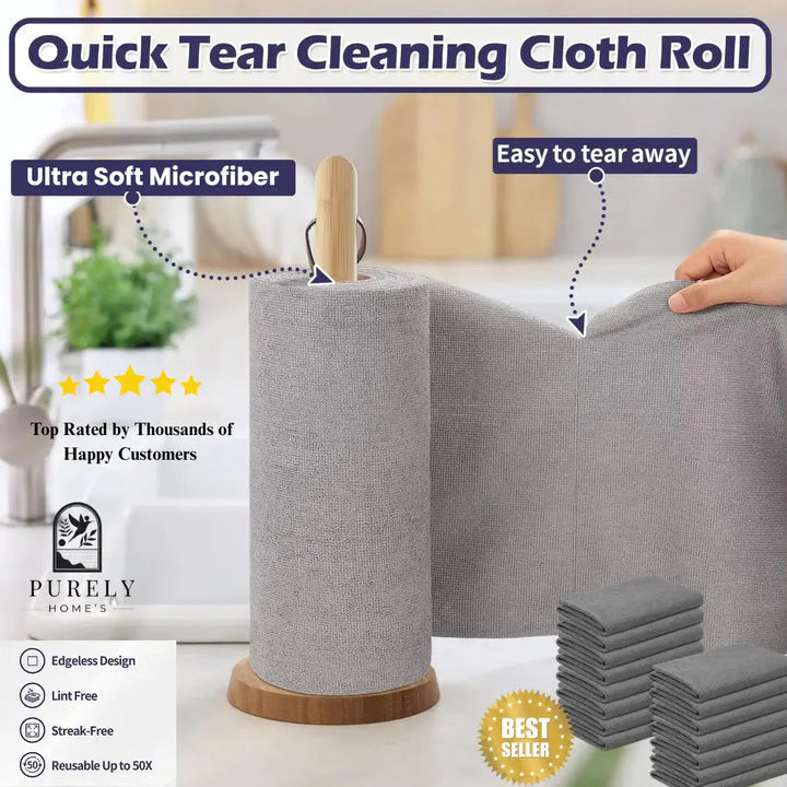 Microfiber Cleaning Cloth Roll – (20 Sheets) Reusable & Super Absorbent