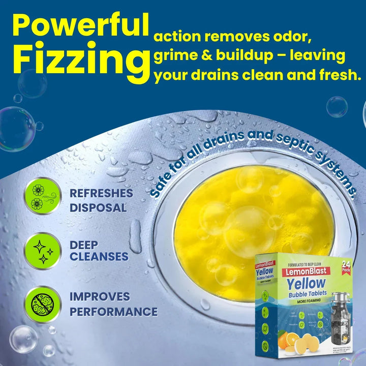 LemonBlast Yellow Bubble Tablets – Odor Eliminator + Blockage Remover