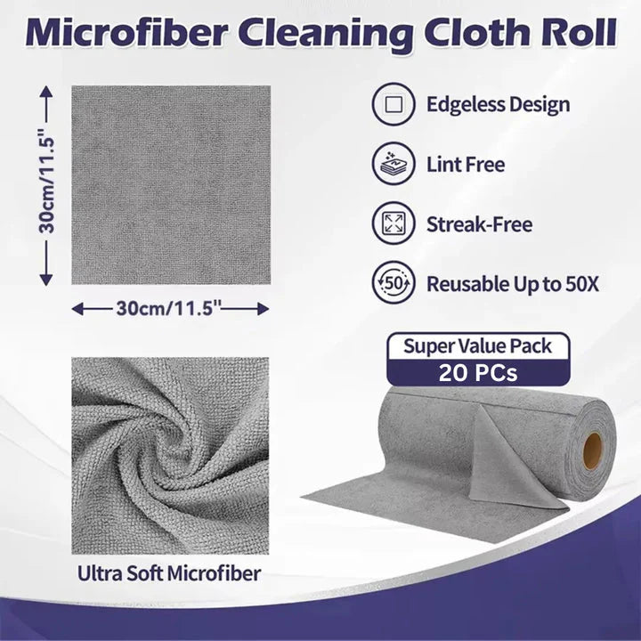 Microfiber Cleaning Cloth Roll – (20 Sheets) Reusable & Super Absorbent