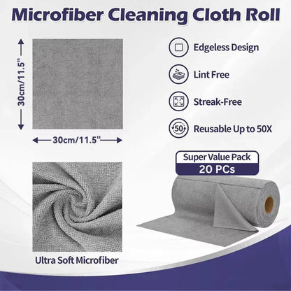 Microfiber Cleaning Cloth Roll – (20 Sheets) Reusable & Super Absorbent