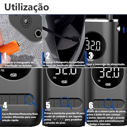 Portable Air Compressor Smart Tire Inflator | Chargeable Cordless Tyre Inflator/Air Pump With Led Light For Cars, Bikes, Motorcycles