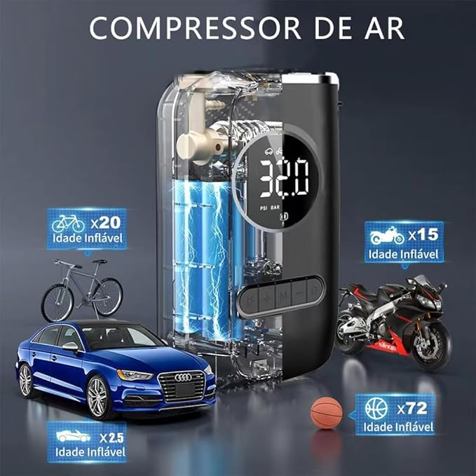 Portable Air Compressor Smart Tire Inflator | Chargeable Cordless Tyre Inflator/Air Pump With Led Light For Cars, Bikes, Motorcycles