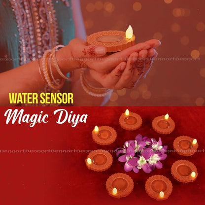 Water Sensor LED Diya - No Fire, No Smoke, No Oil – Just Radiant Light (Pack of 6/12/18/24)