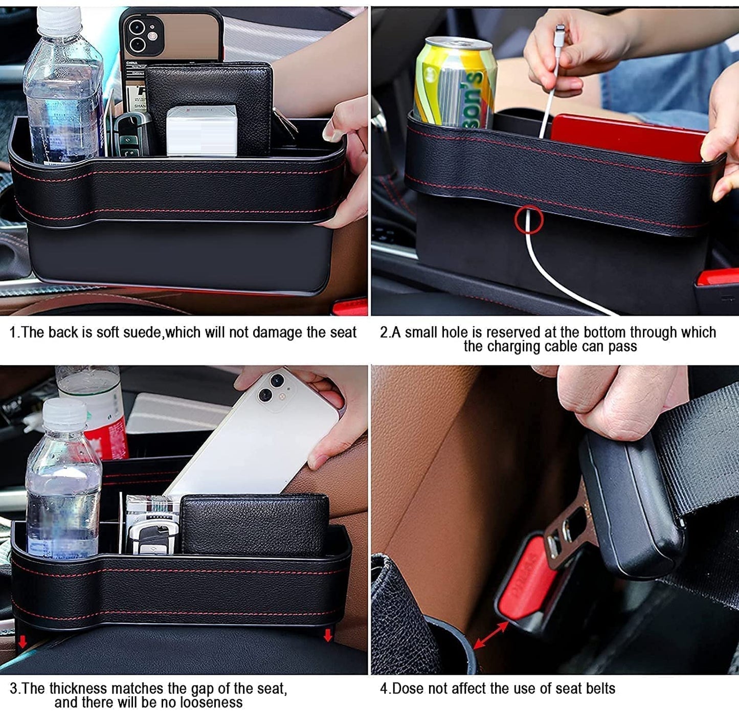 Seat Pockets Pu Leather Car Console Side Organizer