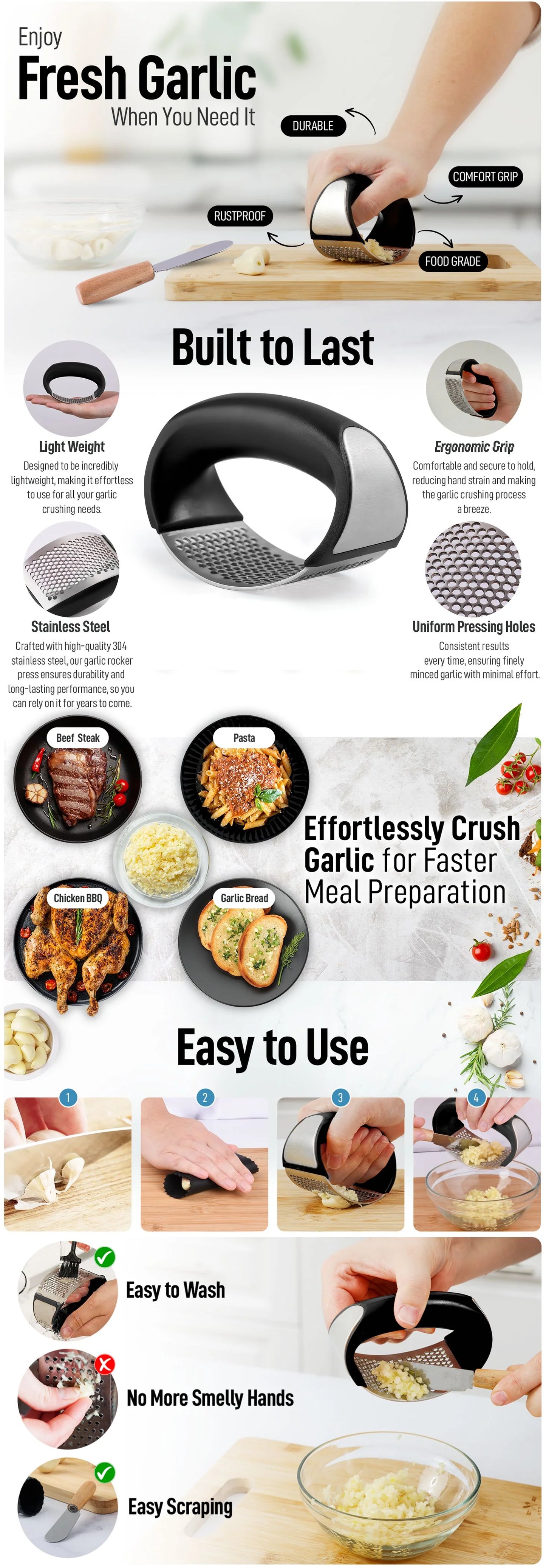 Stainless Steel Garlic Crusher