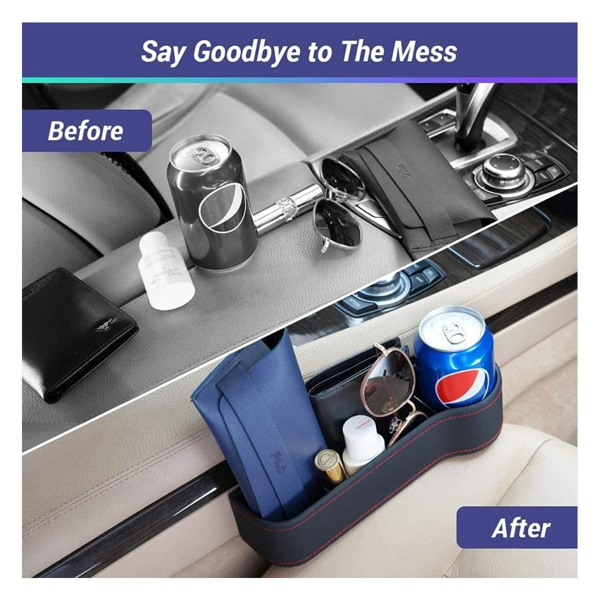 Seat Pockets Pu Leather Car Console Side Organizer