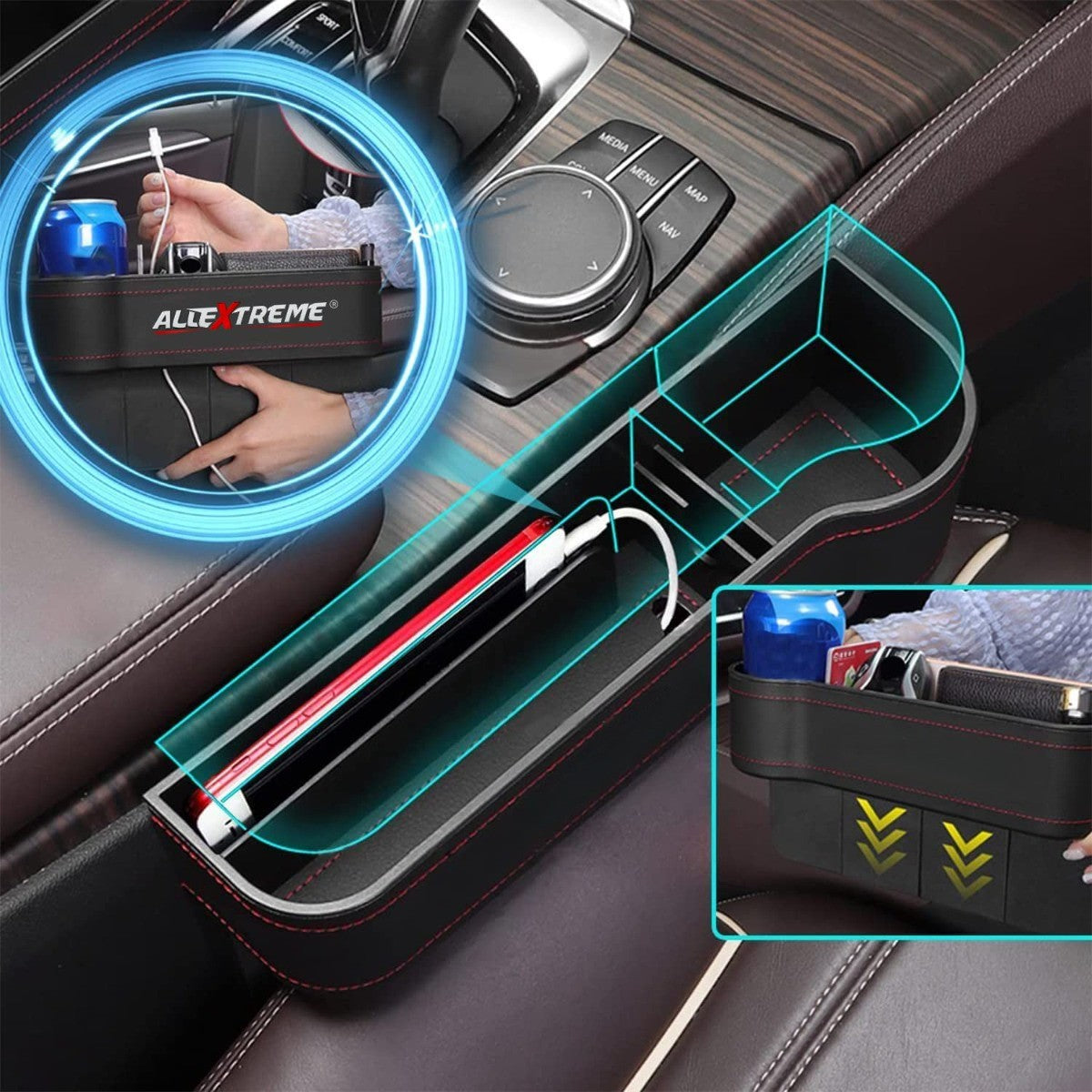 Seat Pockets Pu Leather Car Console Side Organizer