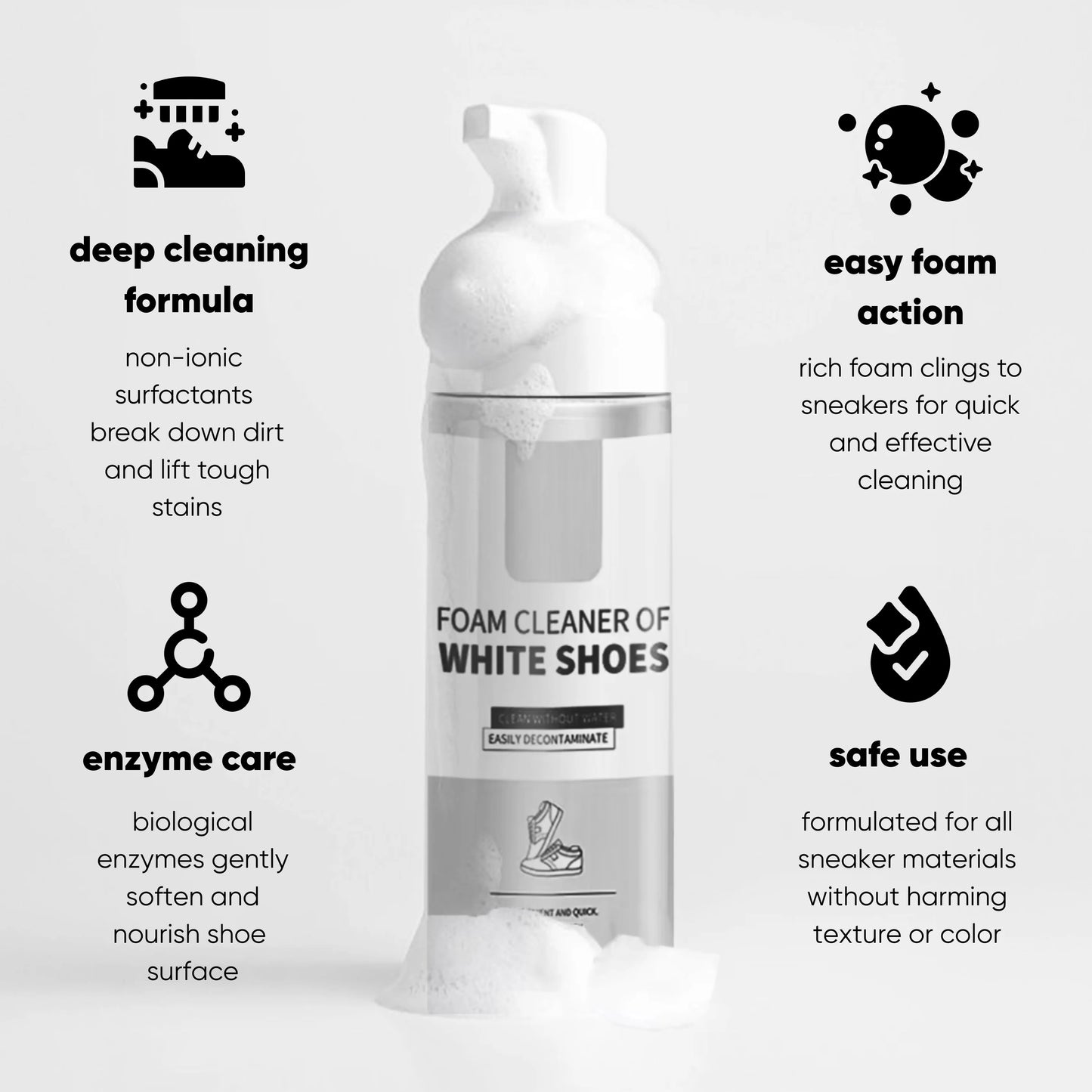 Water-free foam shoe cleaner