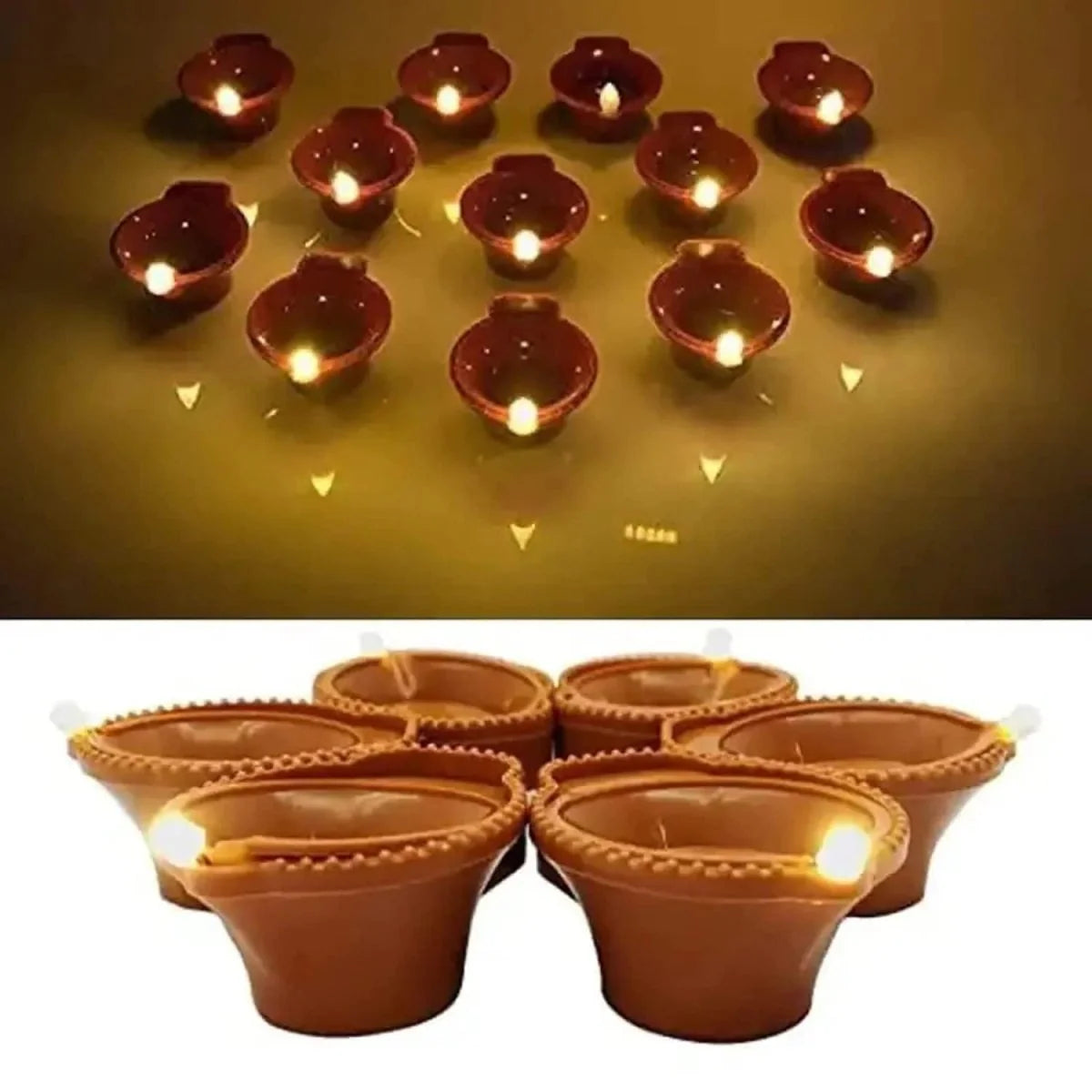 Water Sensor LED Diya - No Fire, No Smoke, No Oil – Just Radiant Light (Pack of 6/12/18/24)